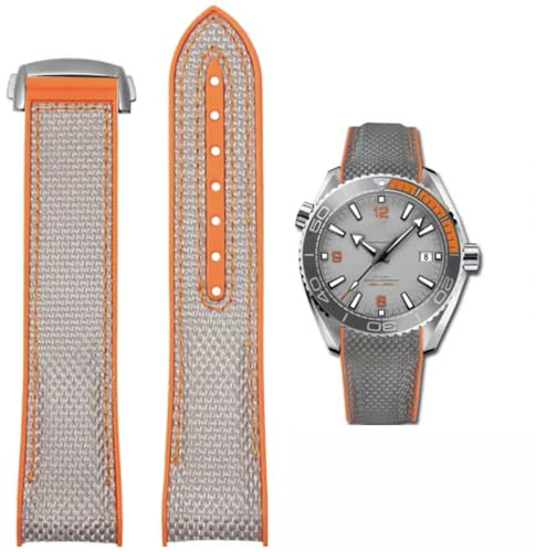 FOUUA Omega 20 mm 22 mm Silicone Strap and Deployment Canvas Fits Omega Strap Replacement Technology - SpeedMaster, Seamaster, De Ville, 20mm