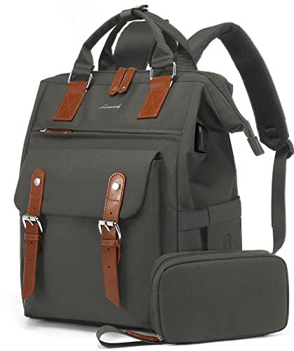 LOVEVOOK Backpack for School, Laptop Backpack for Women 15.6inch, Backpacks Womens, College Bag for University Student Teenagers, Water-resistant Travel Work Rucksack Bags with USB Port, Grey Brown