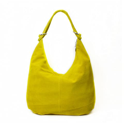 LeahWard Women's Large Soft Genuine Suede Leather Shoulder Bag Italian Real Leather Handbag (Mustard Yellow)