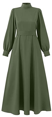 DOTBUY-SHOP Muslimisches Kleid Damen Ohne Hijab Muslim Hoher Kragen Lange Robe Naher Osten Dubai Türkei Arab Islamischer Ramadan Sommerkleid Gebetskleidung Abaya für Frauen