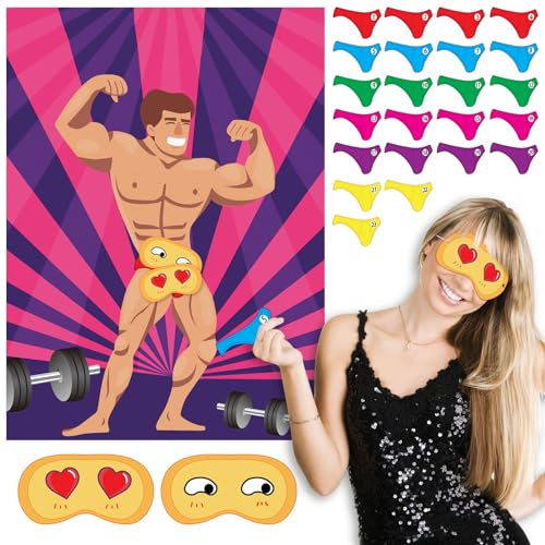 ASTARON Lustiges JGA Spiele Pin The Pants On The HunkGroßes Poster, Partyspiel für Bachelor Party Bridal Shower