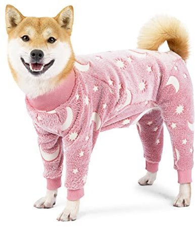 MeiAOBest Hund Overall, Haustier Winter Flanell Glühende Vierbeinige Warme Pyjamas, Kaltes Wetter Hund Onesie, Winterkleidung Für Mittlere Und Große Hunde_XS(Rosa)