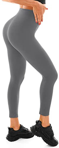 Walifrey Leggings Damen, High Waist Leggings für Damen Opak Leggings 1 Packung Grau LXL
