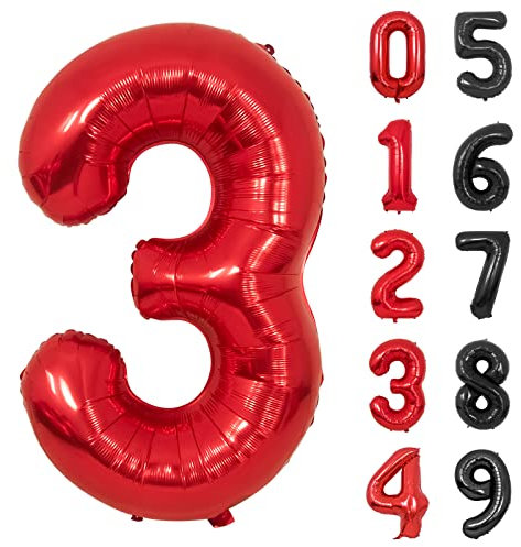 Folienballon Zahl 3 Rot XXL Riesen Folienballon Mylar Helium Luftballon 3. Geburtstag für Junge Mann Frau 3. Jahre Geburtstagsdeko Jubiläum Deko