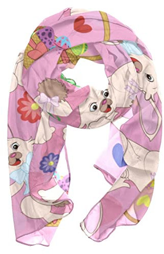 DJROW Ligtweight Seidenschal, dünner langer Schal, Wickeltuch, Sonnenschutz, Schals für Frauen, Osterhasen mit Ostereiern, mehrfarbig, 180*73cm