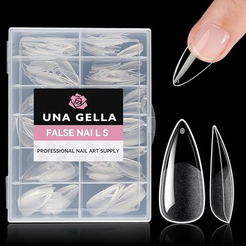 UNA GELLA Capsule Americaine Ongle Stiletto Moyenne, 216 Pièces 12 Tailles Capsules Ongles Amande Extrémités Full Cover pour Extensions Professionnelles