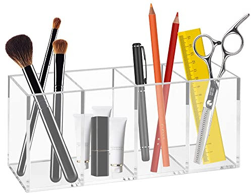 QINERSAW Acryl Stifthalter Schreibtisch Organizer Acryl Stifteköcher Stifttopf Organizer Stiftbecher Acryl Kosmetik Makeup Organizer Pinselhalter Pinsel organizer Make Up Pinselhalter Pinsel Organizer