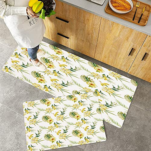 Küchenteppich Teppich Läufer Küchenläufer 2 Stück rutschfest,Igel, Valentinstag inspiriert Tier Cartoon süße kleine Herzen bunte Wolken dekorativ, gelb, Waschbar für Flur Küche 40 x 100 cm+40 x 60 cm