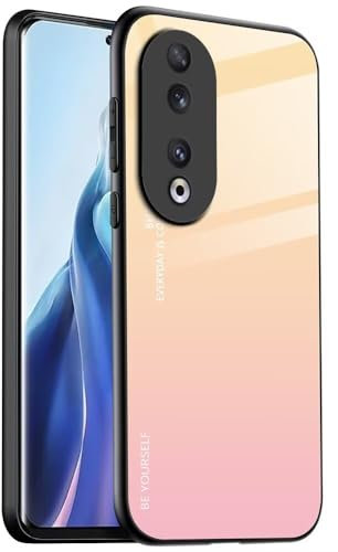 EASSGU Funda Adecuada para Honor 90 5G (6.7 Inches), Carcasa Trasera de Vidrio Degradado, Funda para Teléfono Móvil Anticaída y Antiarañazos - Amarillo Rosa
