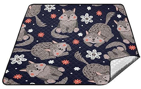 YOUJUNER Picknickdecke 200x200cm, süßer Wolf-Muster groß wasserdicht Campingdecke faltbar Strandmatte Picknick-Matte