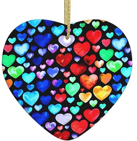 Regenbogen Herzen drucken Personalisierte Weihnachtskugel, Keramik Weihnachten Hängende Ornament, Weihnachtsbaum Dekoration Für Freund Freundin Frau Xmas Geschenke