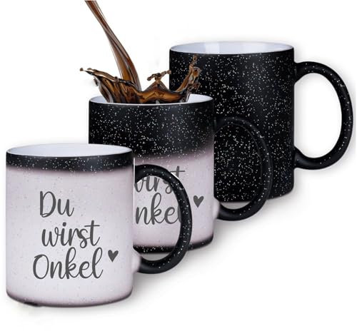 Zaubertasse Du wirst Onkel - Farbwechseltasse mit Glitzerpartikeln - Magic-Thermo-Effekt