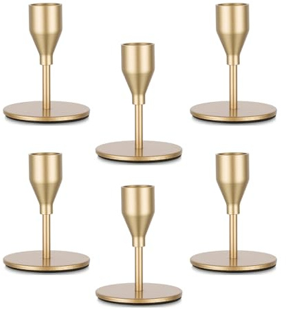 Candeldo Set of 6 Candlestick Holders, Gold Candle Holders | Decor for Wedding, Table Centrepiece, Taper Candle Holder, Home Decorations