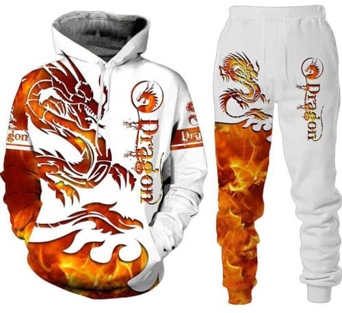 Osheoiso Herren Trainingsanzug Jogginganzug Gedruckter Sportanzug Freizeitanzug Kapuzenpullover Sporthose Sportswear Bekleidungsset Große Größe K 4 S