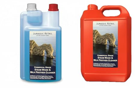 Jurassic Retail Commercial Grade Liquid Milk Froth Residue Cleaner Detergent Steam Wand & Milk Frother Cleaner 1 Litre Dispensing Bottle (1000ml) + Bulk Buy 5 Litre Refill (5000ml) = 6 Litres Total