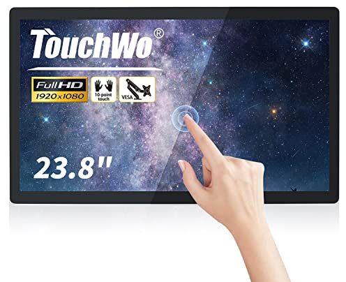 TouchWo Monitor industriale capacitivo touch screen da 23.8 pollici, 1920 x 1080P, altoparlanti integrati, VGA, DVI e pannello tattile HD-MI per PC, aziende, ristoranti