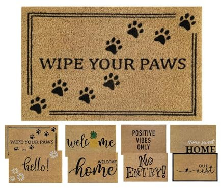 MYPURECORE Coir Door Mat (60x40cm) - Non-Slip & Absorbent, Indoor/Outdoor, Eco-Friendly - Ideal as Front Door, Entrance, Floor, Welcome Mat - Large Size, Dirt Trapper, Washable (YOUR PAWS)