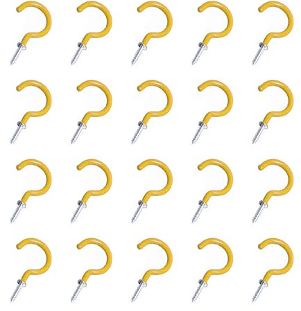 Aoktorkit 20 Pcs Screw in Hooks, Yellow Cup Hooks, Screw Hooks for Wood Hanging Plants Home Organization,1-1/4