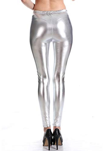 Leggings Lederoptik Damen Silber Metallic Lederoptik Schwarz Gold Rosa Leggings Hosen in Glänzender Matt Skinny 80er Jahre Lederleggings Pants PU Leder Lack und Leder Latex Lederhose Strumpfhosen