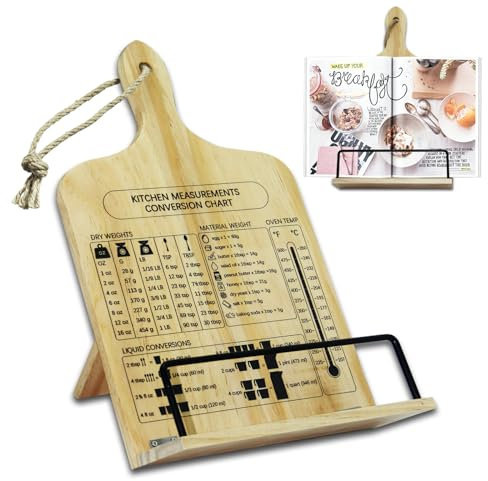Kochbuchständer, Dhnvcud Rezeptbuchhalter aus Holz, verstellbarer Kochbuchhalter für Küchentheke, Kochbuchständer Halter mit Messungen, Umrechnungstabelle, Küchenzubehör, Geschenk für Oma, Mutter
