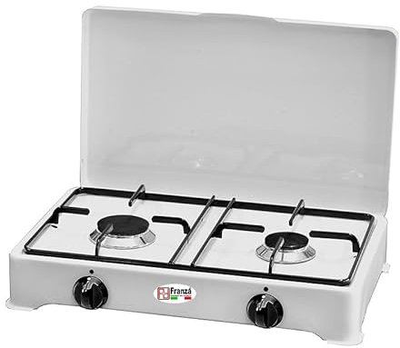 Fornello 2 fuochi a gas Metano smaltato bianco per uso esterno Made in Italy - 2002/GP/MT