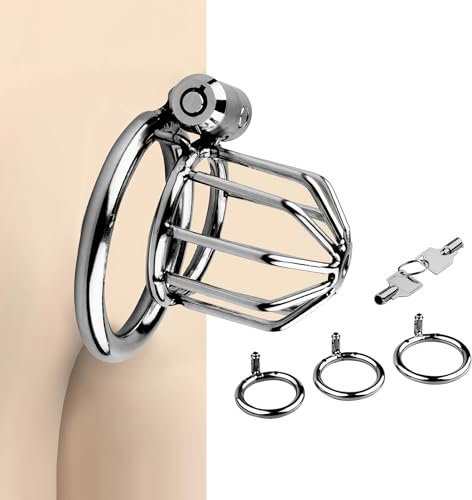Chastity Cage Male Set mit 3 Großen Cock Rings Edelstahl Keuschheitsgürtel für Herren Keuschheitskäfig BDSM Extrem Bondage Sexspielzeug mit Druckknopf für Männer Training