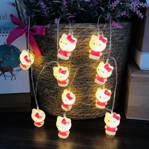 Riaxuebiy USB Lichterketten,Katze Lichterketten, Rosa Krawatte Kätzchen Nachtlicht für Valentinstag Hochzeits Kinder Schlafzimmer Dekoration (3m/20led)