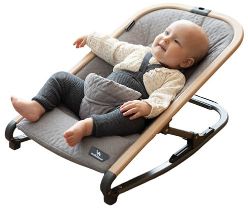DROMADER Babywippe für Neugeborene - tragbare Babyschaukel mit abnehmbare Spielzeugbogen mit 2 Plüschtiere - Babywiege ab der Geburt bis 9kg - 3 einstellbare Liegepositionen - Grau
