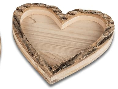 formano dekoratives Dekoschale Schale Tablett Herz 20cm aus Holz naturbraun mit Holzrinde Versand ohne Deko Frühjahr