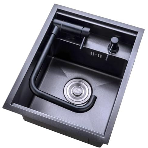 Btsunotr Fregadero de Bar, Fregadero de Acero Inoxidable 304 para Cocina de un Tazón, Grifo Elevado, Fregadero Oculto con Tapa, Fregadero Invisible para Isla Central de RV