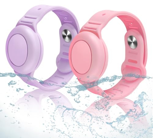 Hacintre Armband für Apple Airtag Kinder, Wasserdicht Airtrack Aarmband Kleinkind, Silikon Anhanger Hülle Case Holder Watch Bracelets, Accessories Airtag (Rosa+Violett)