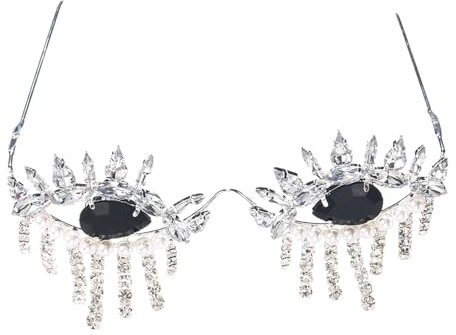 Csnbfiop Eleganter Brillenrahmen mit dekorativen Fransen, personalisiertes, rahmenloses Brillenzubehör für Damen, modisches Statement, silber