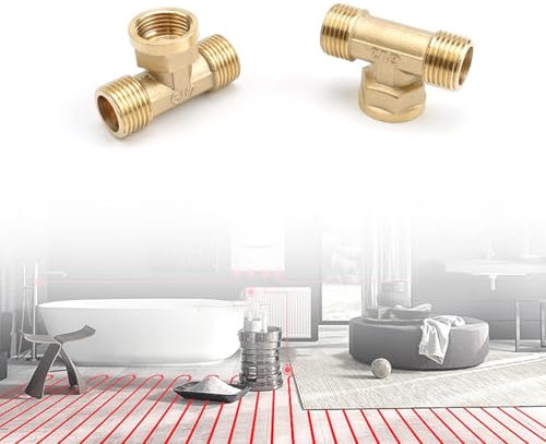 0XBIT 1/2 Zoll T-Stück Messing, 2 Stück, Wasseranschluss Fittings für Warm- und Kaltwasserleitungen, Badezimmer, Klimaanlage