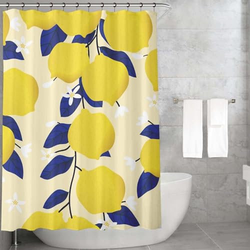 TACOKI Rideau de Douche Citron, Rideau de Douche 120x180 Anti Moisissure Rideau Baignoire Citron Rideau Douche Polyester Shower Curtain 3D Rideaux Salle de Bain avec 8 Crochets A8044