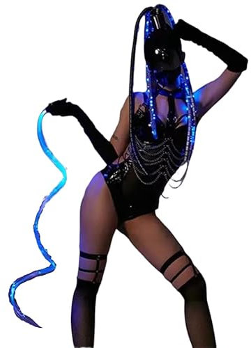 Earthradius Costume de pole dance ajouré avec fouet à LED pour drag queen (taille XL)