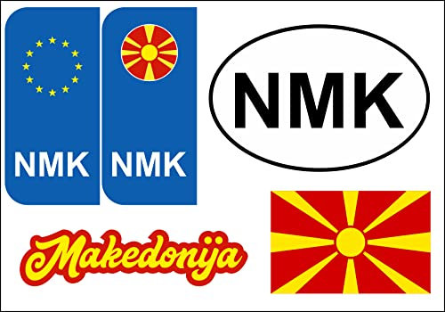 Daged Mazedonien Aufkleber Karte 5 Stück - Auslandskennzeichen Nummernschild PKW Auto Motorrad Biker Flagge Fahne Vinyl KN