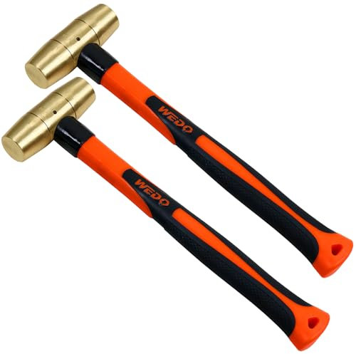 WEDO 2PCS Brass Hammer Set,4lb+4lb,Sledge Hammer Kit,Solid Brass Mallet Hammer,Fiberglass Handle,Corrosion Resistant, DIN Standard, Die-Forged