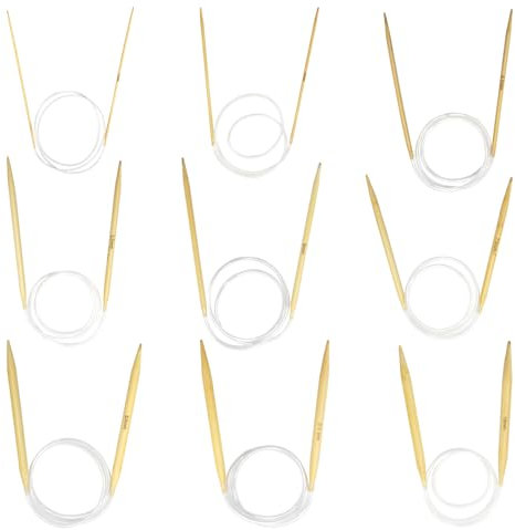 YXHZVON 9 Größen Rundstricknadel Stricknadeln Bambus Set 60cm, Doppelspitzige Stricknadeln, Natur Bambus Rundstricknadeln für Anfänger und Profis（2,5/3,5/4,5/5,5/6/7/8/9/10mm）