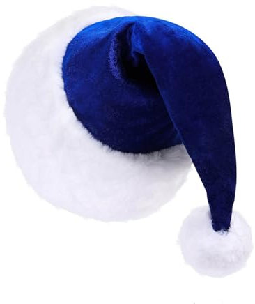 YiZYiF Weihnachtsmütze Plüsch Fellrand Nikolausmütze Weihnachtsfeier Partyhut Weihnachtsmann Mütze Santa Mütze Weihnachtszubehör Blau One Size