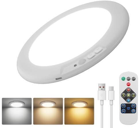 Rechargeable Ceiling Light, Wireless Battery Operated Ceiling Light with Remote, Motion Sensor, Dimmable, Timing, 3 Colors, Motion Activated Overhead Shower Light for Bathroom Pantry Hallway Porch
