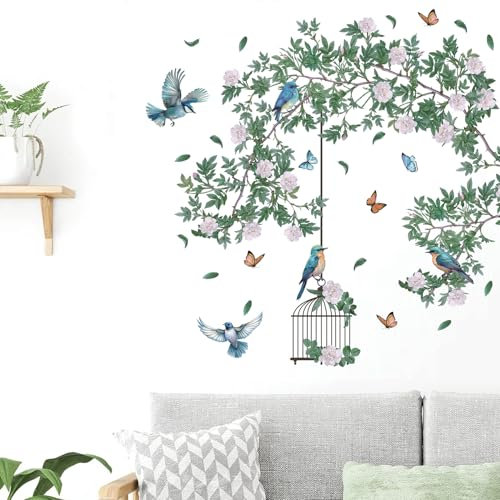 HPNIUB Grüne Blätter Wandtattoo,Modern Wandaufkleber Wohnzimmer,Grüne Pflanze Wandtattoo,Abnehmbar Hängende Rebe Wandbild,Frühling Wandsticker Aufkleber für Fenster Schlafzimmer Wanddeko (G, G)