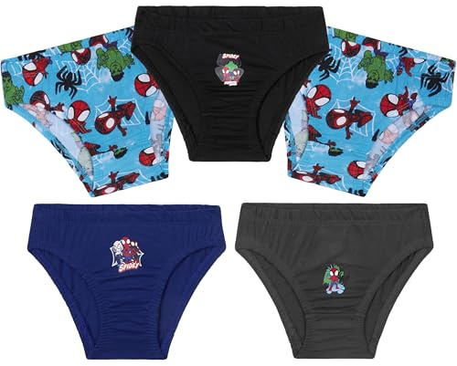 Marvel Spiderman Boys Pants Multipack of 5 Soft Breathable Toddlers Kids Underwear Assorted Captain America Hulk Avengers (4-5 Years, Blue Spidey)