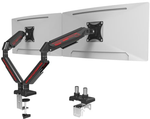 Fydeamer Dual Monitor Halterung 2 Monitore für 17-35 Zoll Bildschirm, Monitor Tischhalterung Höhenverstellbar Neigbar Schwenkbar Drehungbar, 11 kg pro Arm, VESA 75x75 / 100x100, Schwarz