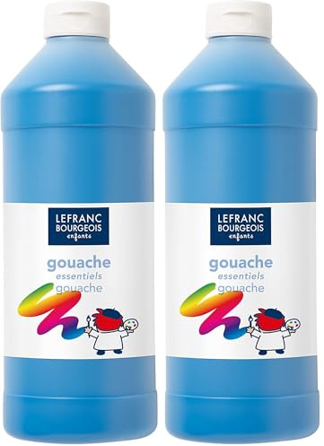 Lefranc Bourgeois 188518 Value Kinder Gouachefarbe auf Wasserbasis, leuchtende Farben, deckend, gebrauchsfertig, abwaschbar, Dosieröffnung, 1000ml Flasche - Primärblau (Packung mit 2)
