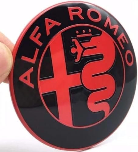 2 Fregi Stemmi Compatibili con Alfa Romeo Nero e Rosso Logo 74mm Cofano Anteriore Posteriore Emblema Red and Black 147 156 159 Brera Mito METALLO