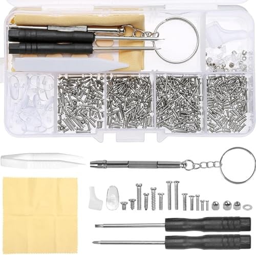 Eyeglass Repair Kit, 500 Pieces Glasses Repair Kit, with Screws, Nose Pads, Screwdriver and Tweezers