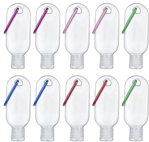 Hand Sanitizer Keychain 10 Pcs Travel Bottles with Keychain,1.7oz (50ml) Portable Plastic Leakproof Squeeze Bottles Kits with Flip Cap for Home Office Outdoor