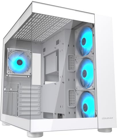 Cougar Cube Midi-Tower-Gehäuse aus Gehärtetem Glas, FV150 ARGB, Weiß | ARGB‑Frontpanel, 120‑mm Lüfter, gehärtetes Glas, optimierter Airflow, GPU bis 350 mm