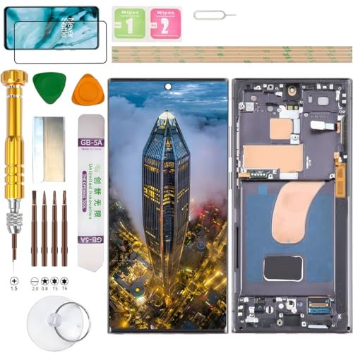 Gadget Troops Conjunto de pantalla LCD (sin huellas dactilares) para Samsung Galaxy S23 Ultra SM-S918B/DS, S918U, S918U1, S918W, S918N, S9180, S918E, kit de repuesto de pantalla (negro)