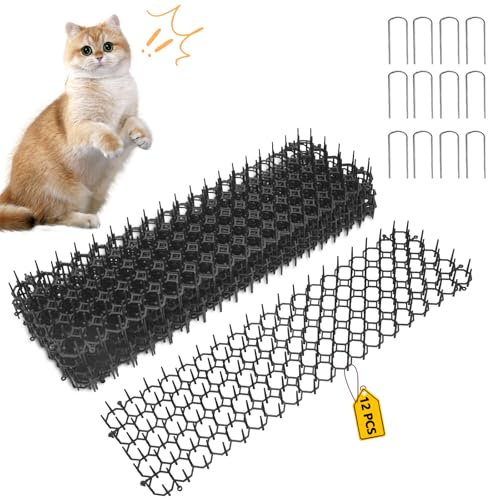 katzenschreck für Garten - 12 Stück Katzenabwehrmatten für draußen, effektive Katzengitter zur Abwehr von Katzen und Anderen Tieren